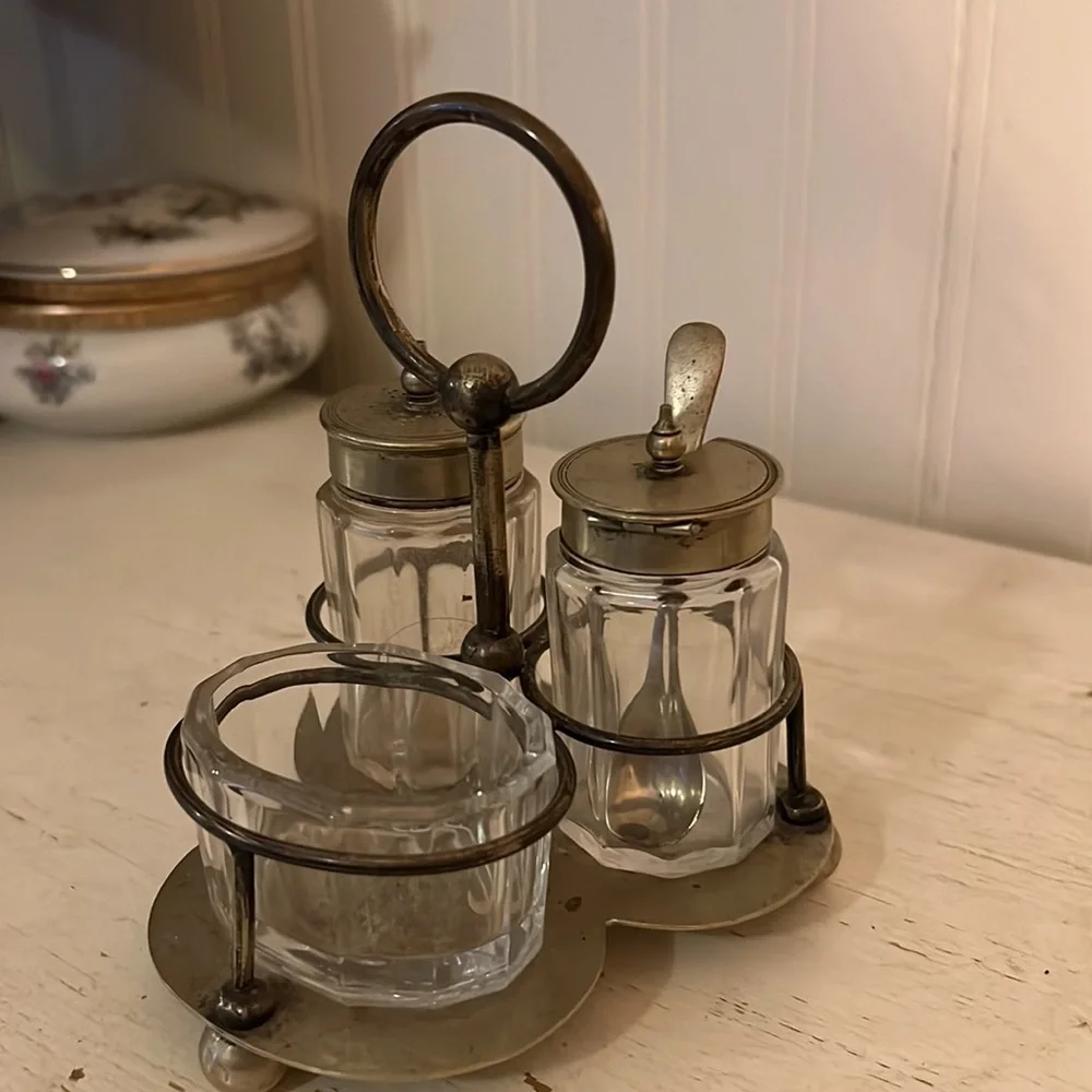 Vintage EPNS Silver plated cruet set England hand soldered JEC&S